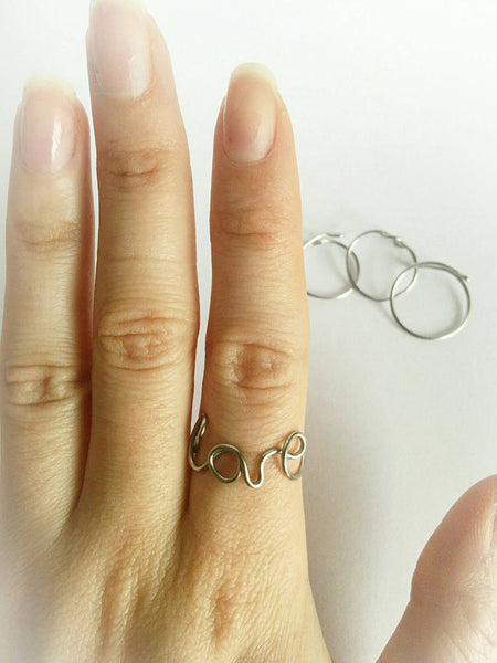 Stainless steel LOVE ring set/boho love ring set/boho silver midi rings/ adjustable/ stainless steel ring set/ love ring/ love ring set