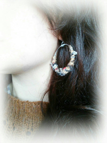 Bohemian brown and black fabric hoop earrings/fabric boho earrings/boho earrings/fabric earrings/hippie earrings/hippie hoops/hoop earrings
