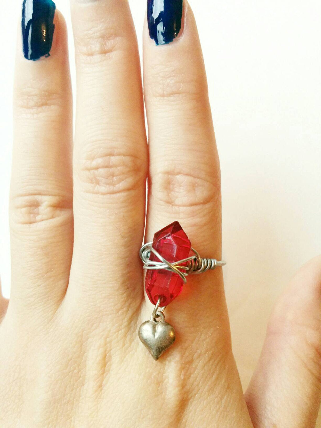 Red Crystal ring, boho ring, crystal Ring, wire wrap, bohemian crystal ring, hippie crystal ring, adjustable silver ring, boho red ring