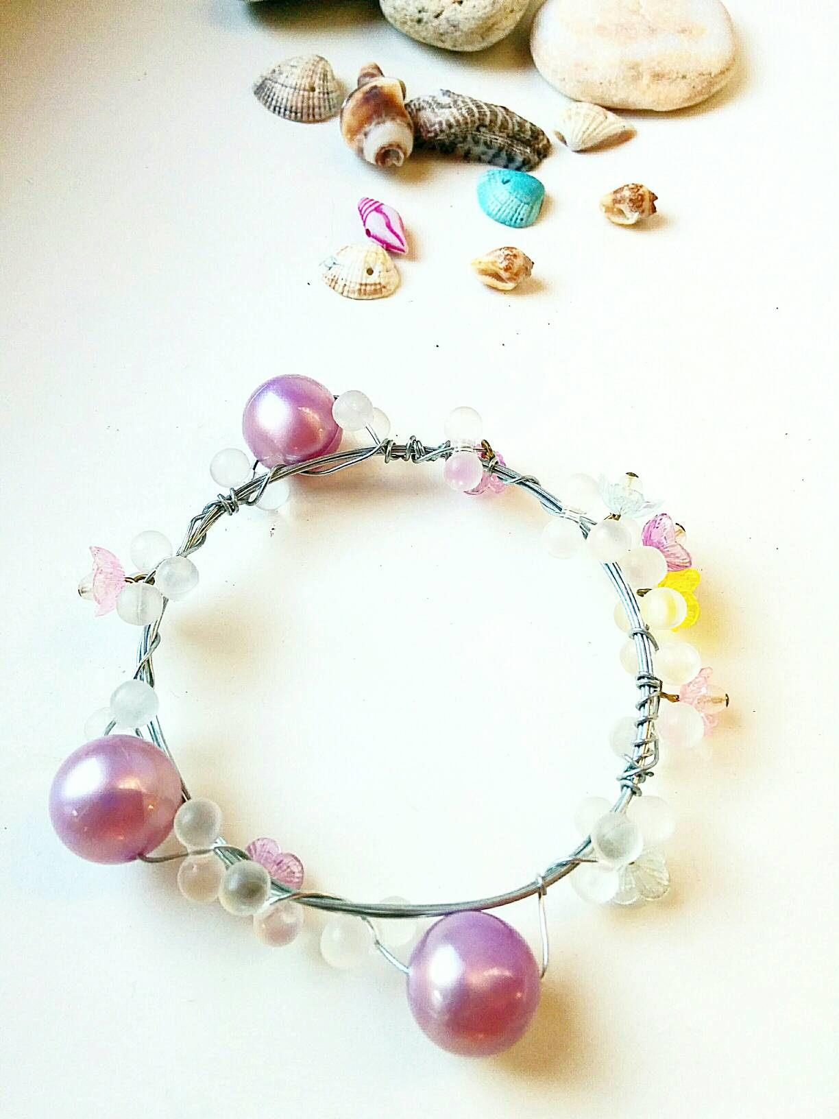 Bohemian purple pearl and flower bangle/bangle bracelet/boho bangle/hippie bangle bracelet/boho flower bangle boho flower bangle bracelet