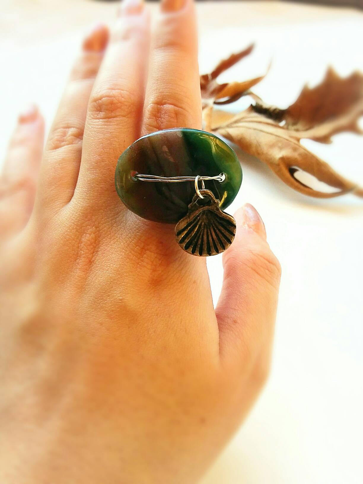 Green Jade stone statement ring, Boho Jade green stone ring, wire ring, large green stone ring, boho wire ring, hippie wire ring,bohemian