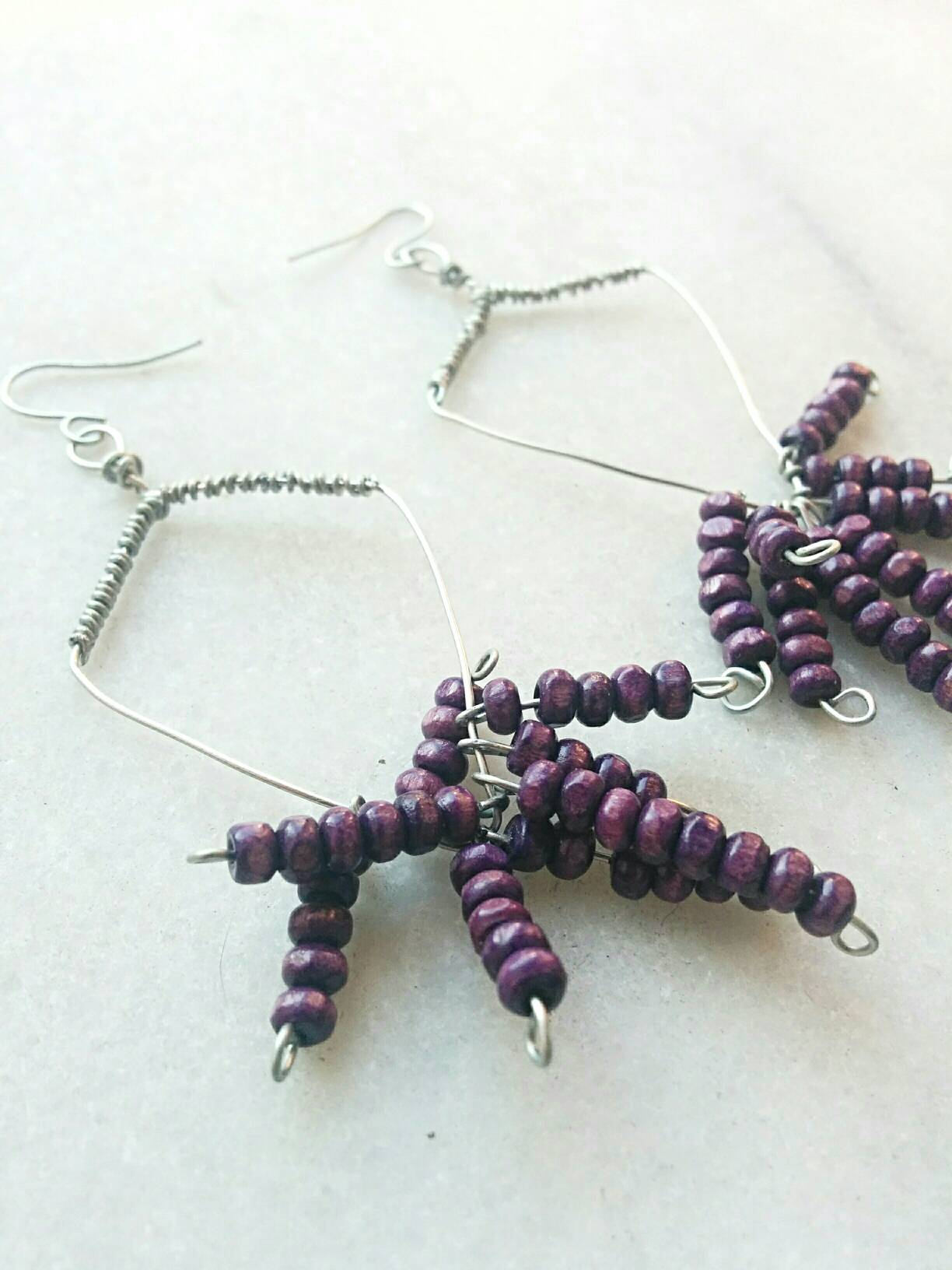Bohemian wire wrap purple long earrings/boho long earrings/wire wrapped earrings/hippie purple earrings/boho purple earrings/purple earrings
