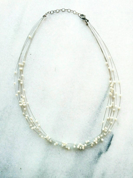 Boho multistrand white pearl necklace/ Boho pearl necklace/ Pearl necklace/  Boho necklace/ White pearl necklace/ Hippie pearl necklace