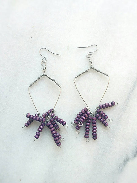 Bohemian wire wrap purple long earrings/boho long earrings/wire wrapped earrings/hippie purple earrings/boho purple earrings/purple earrings
