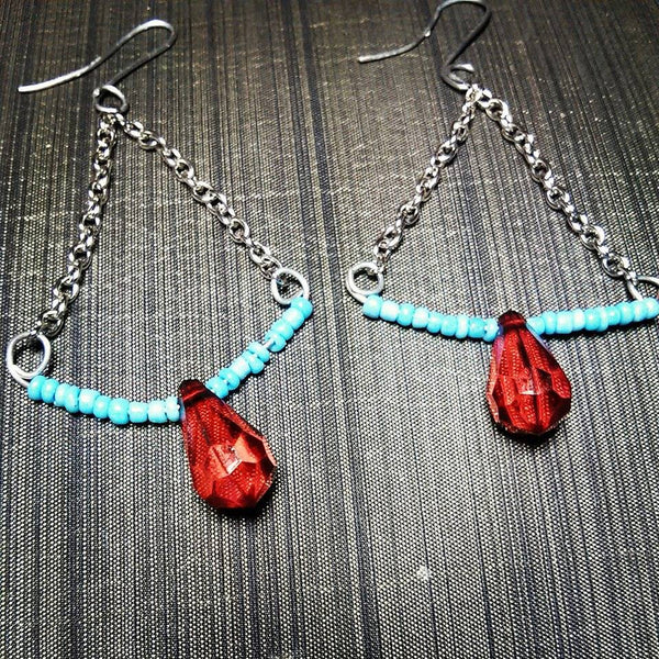hippie crystal earrings/boho earrings/ red crystal earrings/ bohemian earrings/silver boho earrings/blue boho earrings/boho crystal earrings