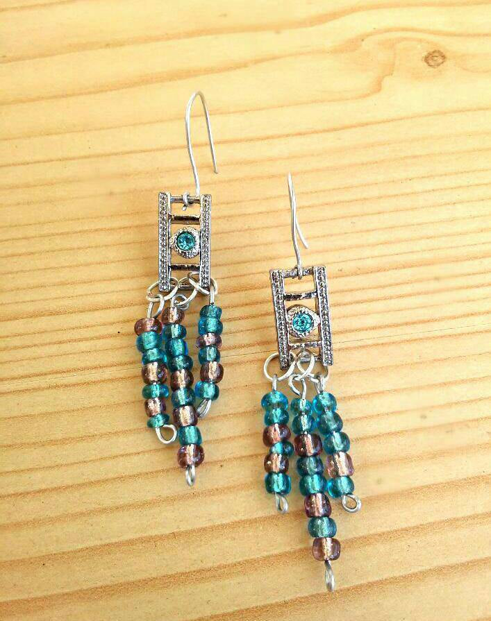 Silver blue diamond earrings/  silver earrings/ hippie earrings/ boho earrings/boho beaded earrings/ bohemian earrings/ boho silver earring