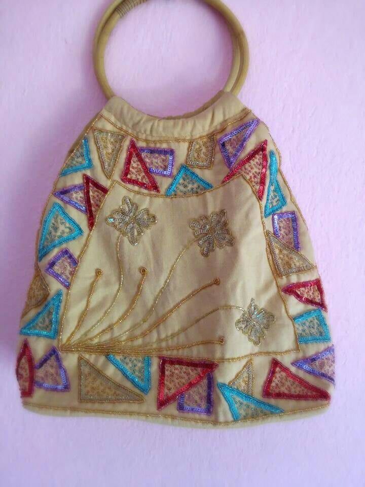 Beige Beaded triangles and flowers boho bag/tribal bag/shoulder bag/boho purse/boho bag/ethnic triangles bag/boho shoulder bag/bags