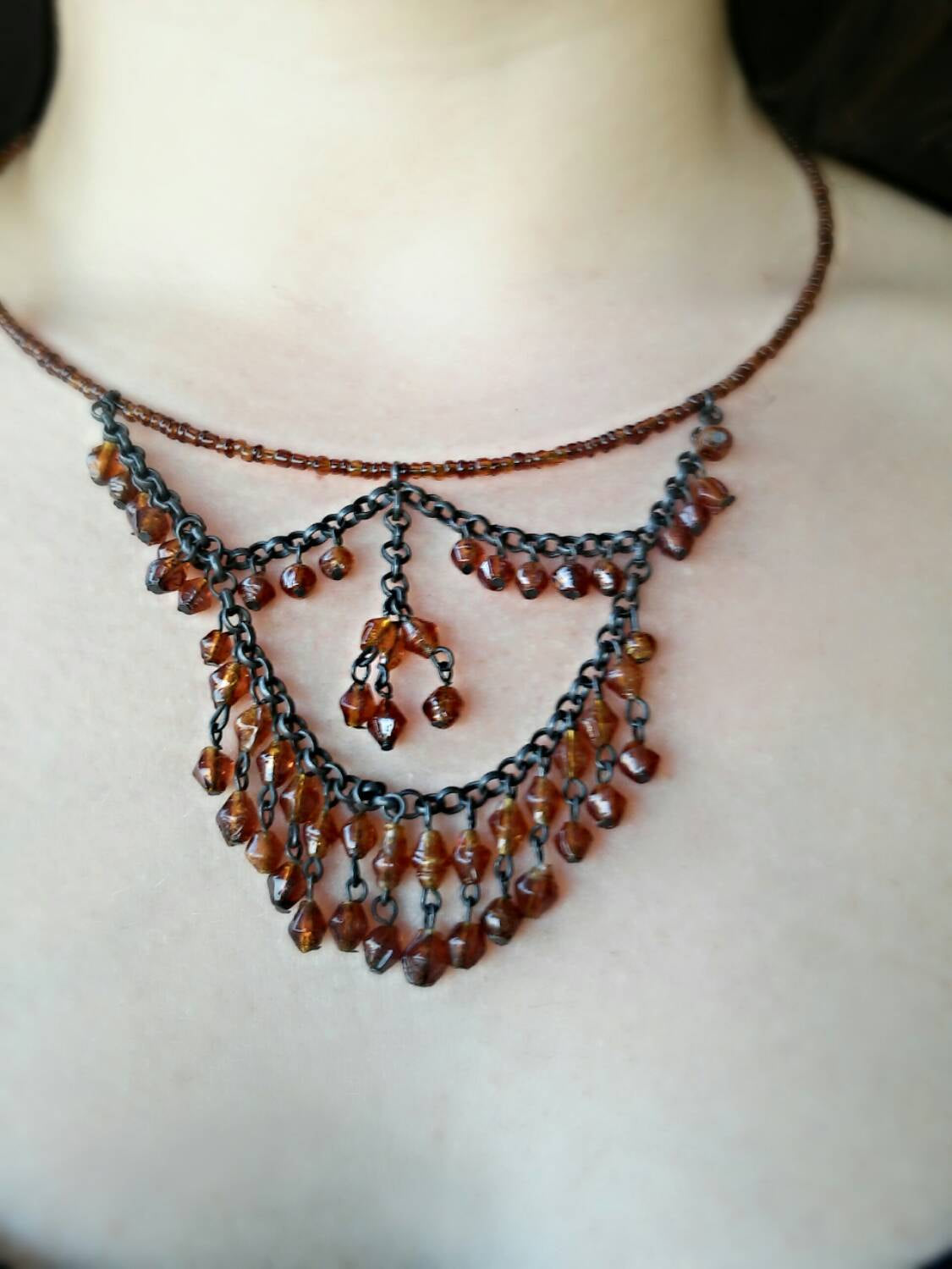 OOAK Boho brown layered necklace/boho birthday gift/layered necklace/gift for her/birthday necklace/rustic necklace/Christmas bohemian gift