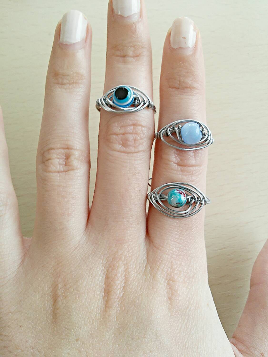 Evil eye protection ring/boho ring/boho eye rings/blue wire ring/wire ring/boho wire ring/hippie ring/hippie eye wire ring/adjustable