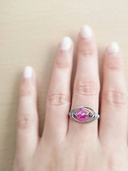 Pink stone boho ring/aventurine green stone ring/boho pink ring/wire wrapped ring/boho wire ring/hippie ring/hippie wire ring/adjustable
