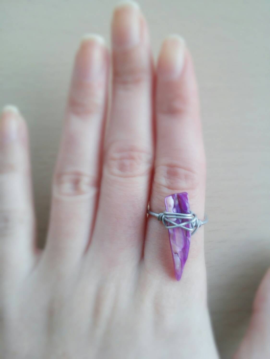 Bohemian shell wire ring/purple shell ring/boho ring/shell ring/adjustable ring/statement ring/ boho wire ring/christmas wire ring/boho ring