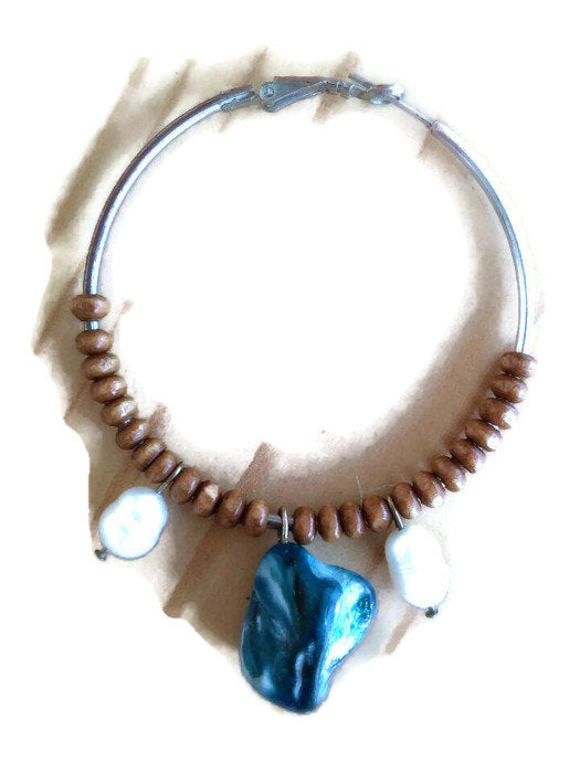 Boho stainless steel hoops/hippie hoops/hippie hoop earrings/boho hoop earrings/hoop earrings/bohemian earrings/boho blue stone/hippie hoops