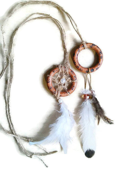 Festival white dreamcatcher necklace /long necklace/ boho necklace/ dreamcatcher necklace/ necklace/hippie necklace/burned wood necklace