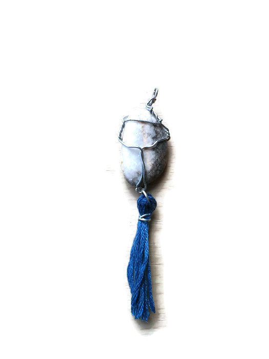 Bohemian stone tassel necklace/boho tassel necklace/hippie tassel necklace/stone necklace/boho stone necklace/boho wire wrapped pendant