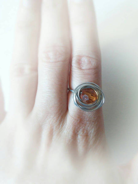 Caramel color crystal boho ring/boho wire ring/hippie ring/boho girls wire ring/boho caramel wire ring/adjustable ring for girls/birthday